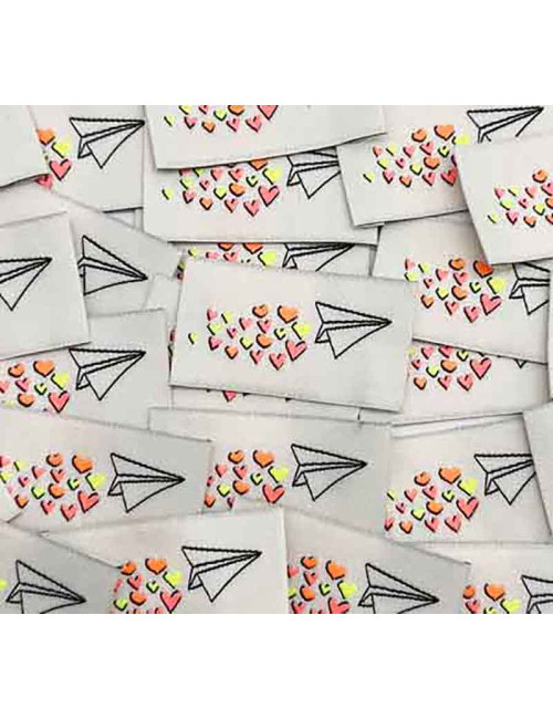 Étiquette tissée à coudre - Love is in the air - FLUO