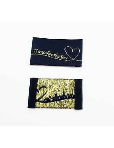 Étiquette tissée à coudre - J'irai chercher ton coeur - LUREX et MARINE