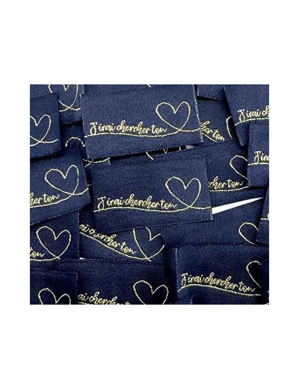 Étiquette tissée à coudre - J'irai chercher ton coeur - LUREX et MARINE