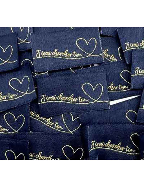 Étiquette tissée à coudre - J'irai chercher ton coeur - LUREX et MARINE