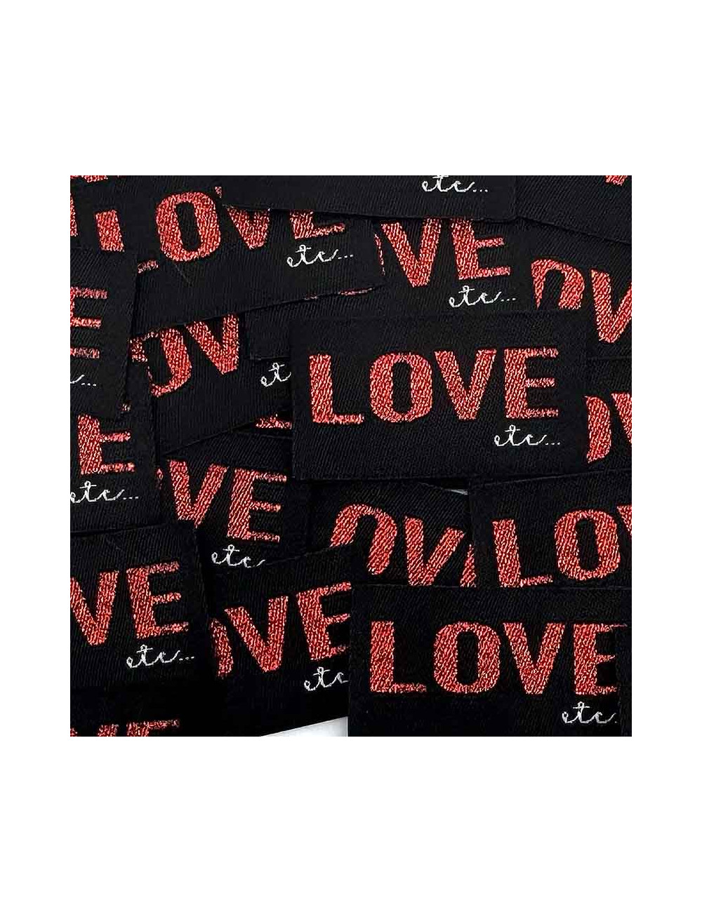 Etiquette tissée à coudre lurex: Love etc - ROUGE NOIR
