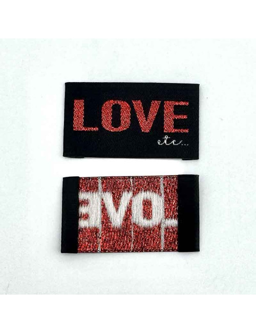 Etiquette tissée à coudre lurex: Love etc - ROUGE NOIR