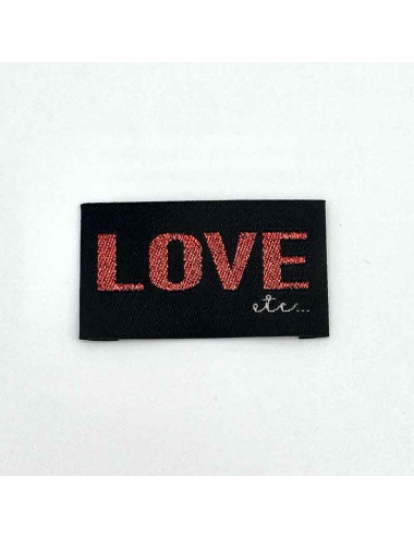 Etiquette tissée à coudre lurex: Love etc - ROUGE NOIR