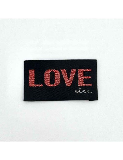 Etiquette tissée à coudre lurex: Love etc - ROUGE NOIR