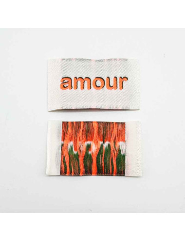 Etiquette tissée à coudre : amour - FLUO