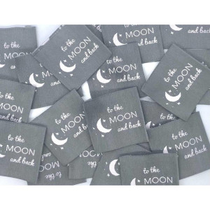Étiquette tissée à coudre : To the MOON and Back - Gris
