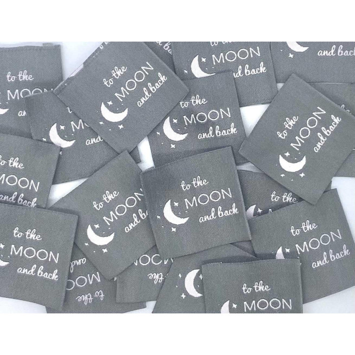 Étiquette tissée à coudre : To the MOON and Back - Gris