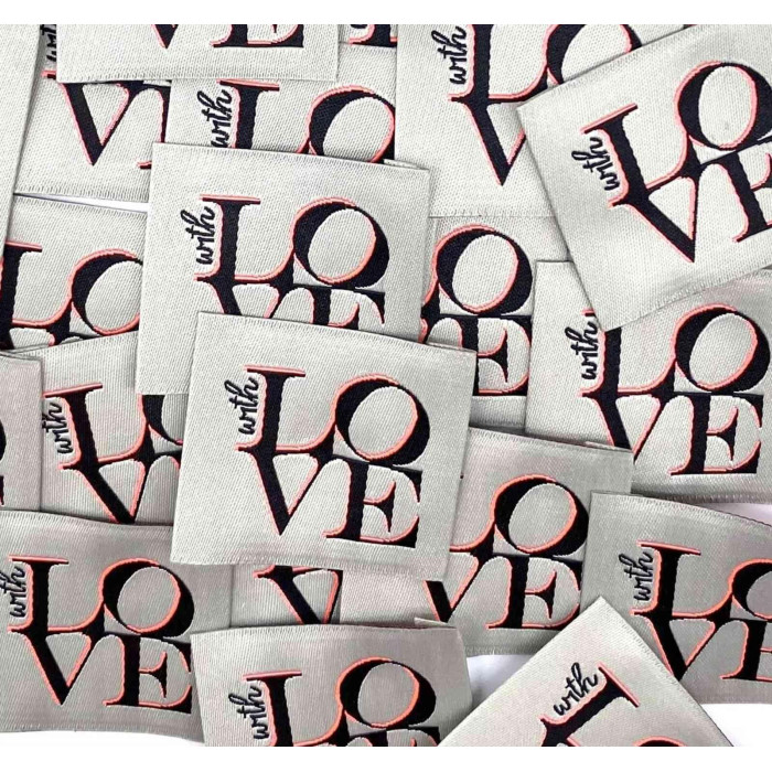 Étiquette tissée à coudre : With LOVE - Fluo