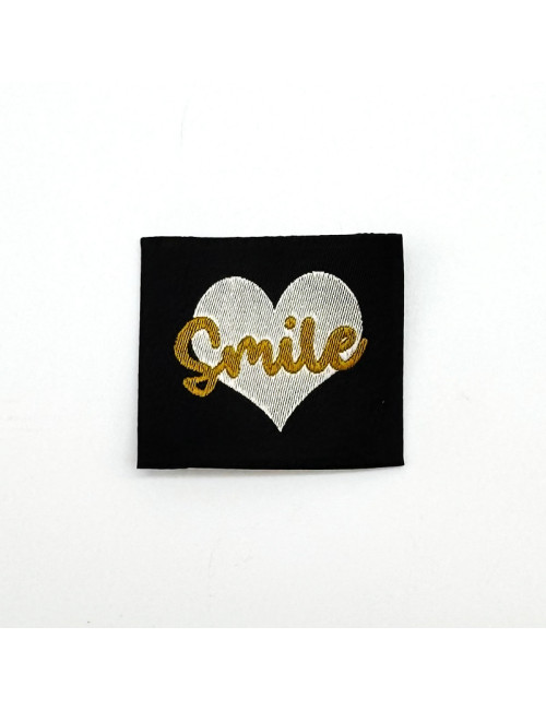 Étiquette tissée à coudre : Smile - NOIR, ÉCRU et OLIVE