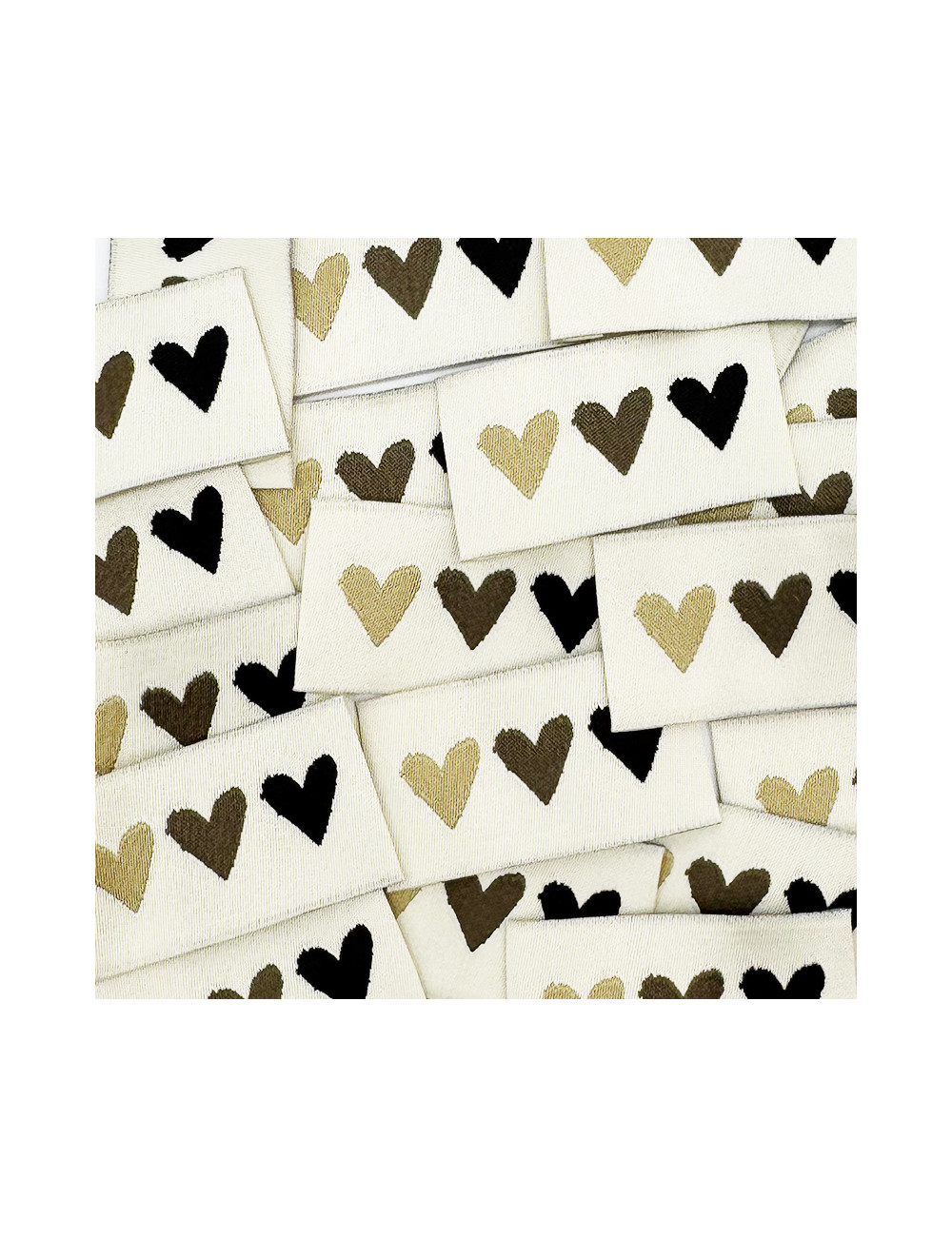 Étiquette tissée à coudre : 3 coeurs - BRUN