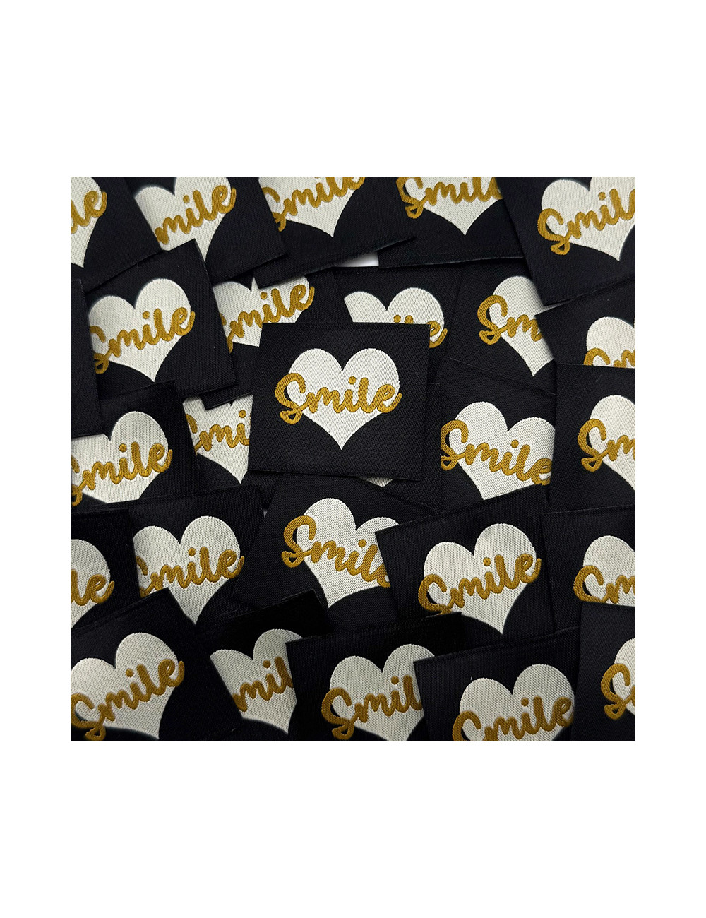 Étiquette tissée à coudre : Smile - NOIR, ÉCRU et OLIVE