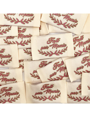 Étiquette tissée à Coudre Lurex : Fait par Mamie - ROSE