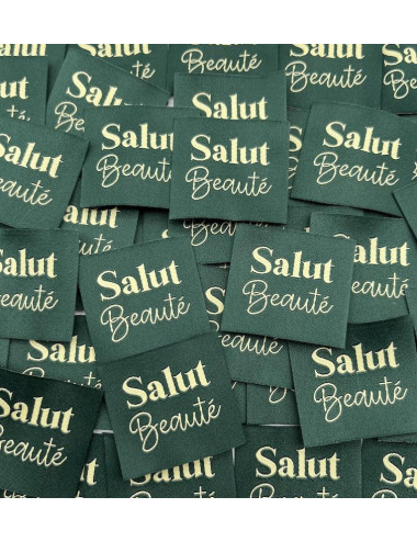 Étiquette tissée à coudre : Salut Beauté - KAKI