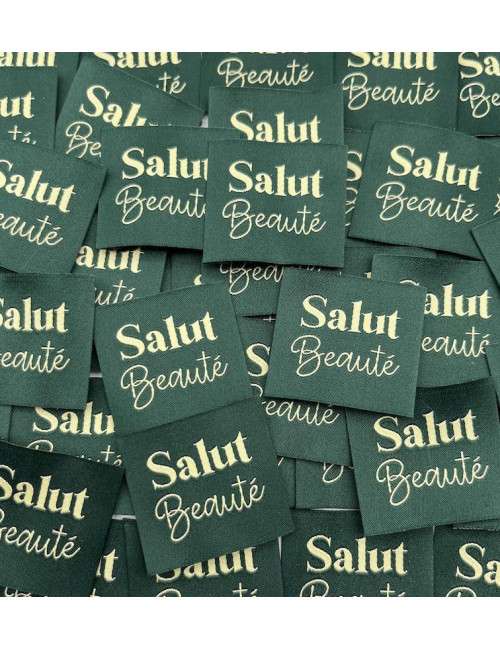 Étiquette tissée à coudre : Salut Beauté - KAKI