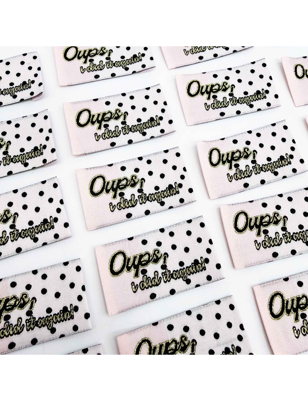 Étiquette tissée à coudre lurex : Oups I did it again! - ROSE