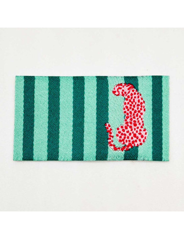 Étiquette tissée à coudre : Rayures menthe - Léopard Rose