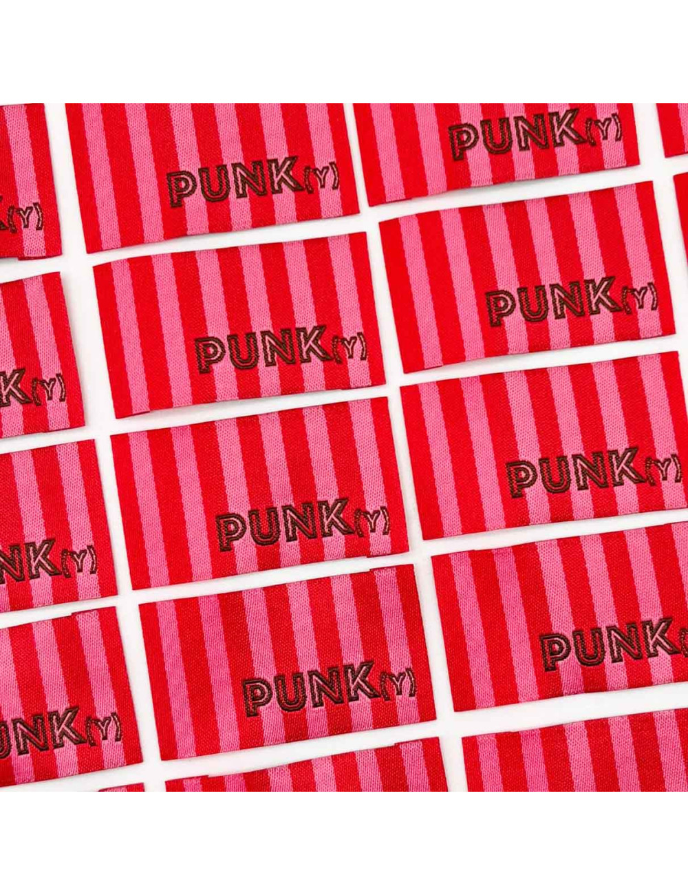 Étiquette tissée à coudre : Rayures PUNK(Y) - ROSE