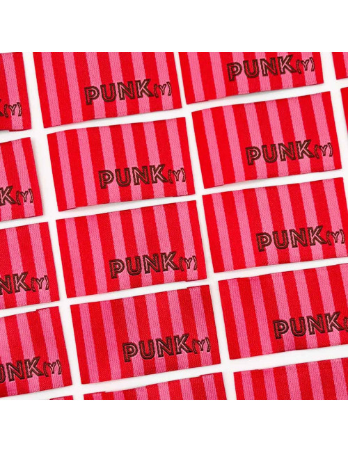 Étiquette tissée à coudre : Rayures PUNK(Y) - ROSE