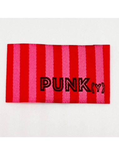 Étiquette tissée à coudre : Rayures PUNK(Y) - ROSE