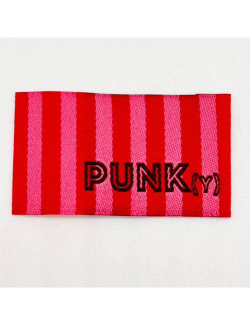 Étiquette tissée à coudre : Rayures PUNK(Y) - ROSE
