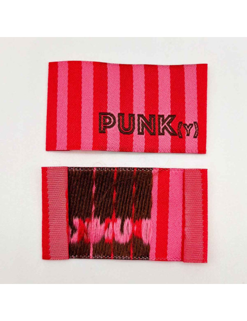 Étiquette tissée à coudre : Rayures PUNK(Y) - ROSE