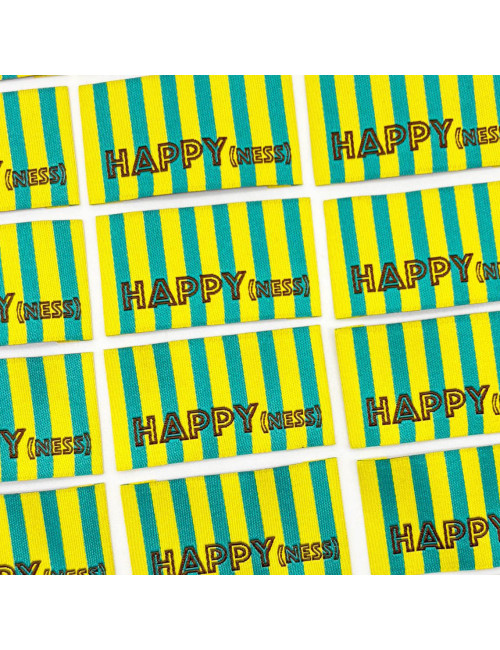 Étiquette tissée à coudre : Rayures HAPPY(NESS) - JAUNE VERT