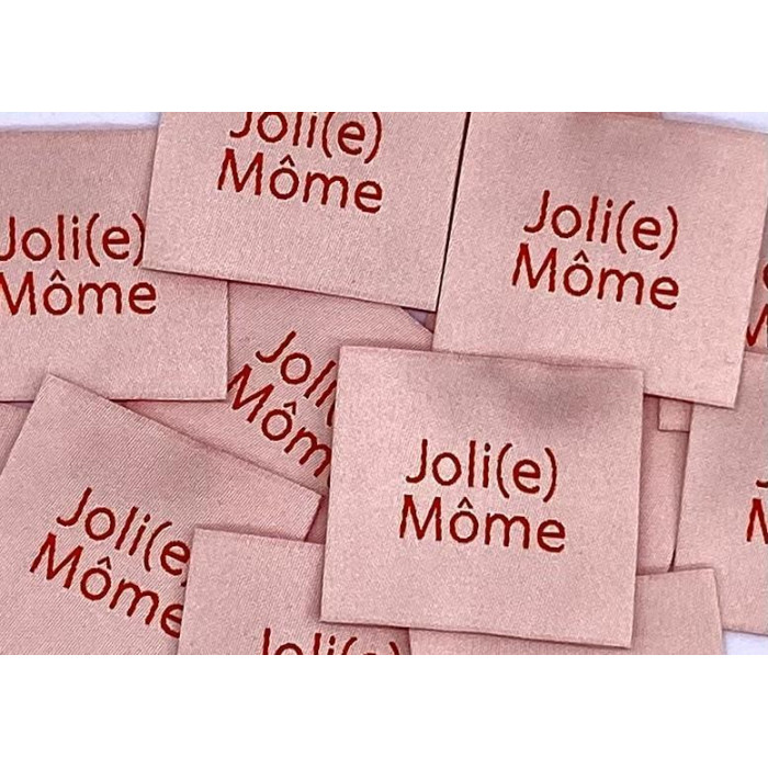Étiquette tissée à coudre :Joli(e) Môme -  Saumon