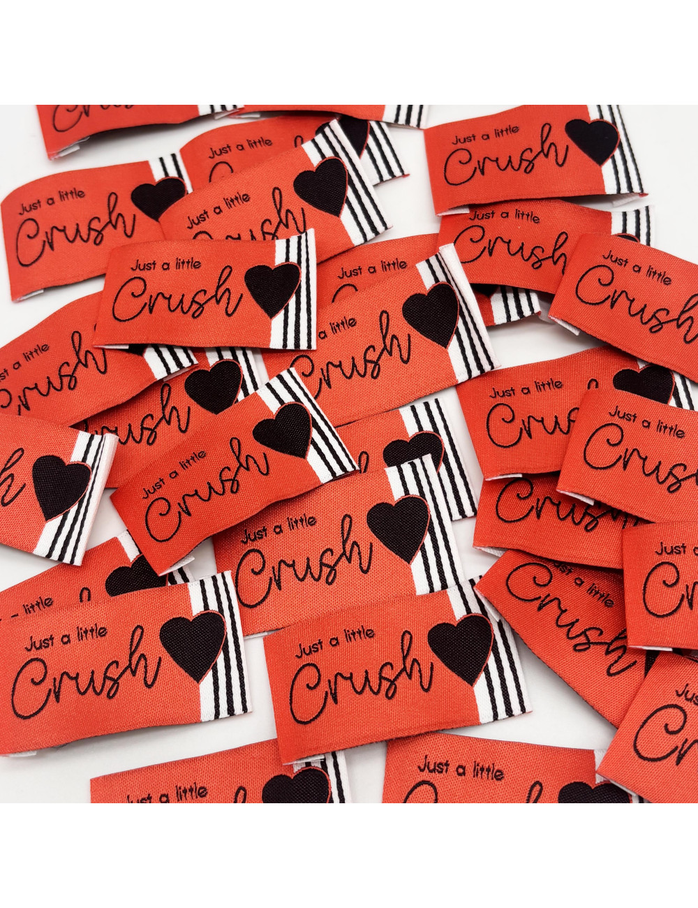 Etiquette tissée à coudre : Just a little Crush - FRAISE