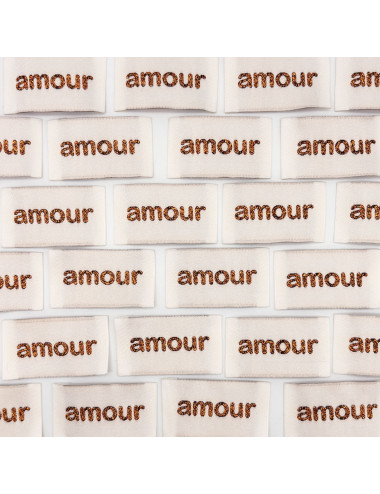Etiquette tissée à coudre lurex : amour - BRONZE