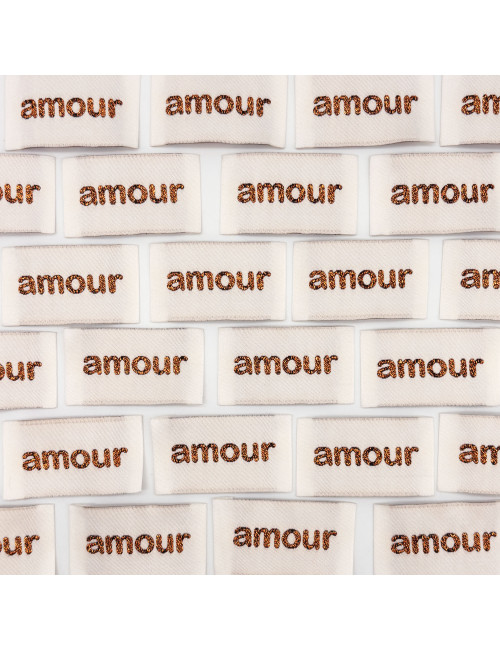 Etiquette tissée à coudre lurex : amour - BRONZE