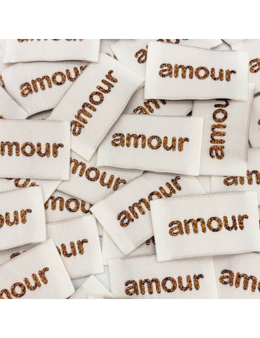 Etiquette tissée à coudre lurex : amour - BRONZE