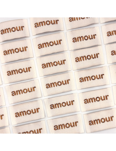 Etiquette tissée à coudre lurex : amour - BRONZE