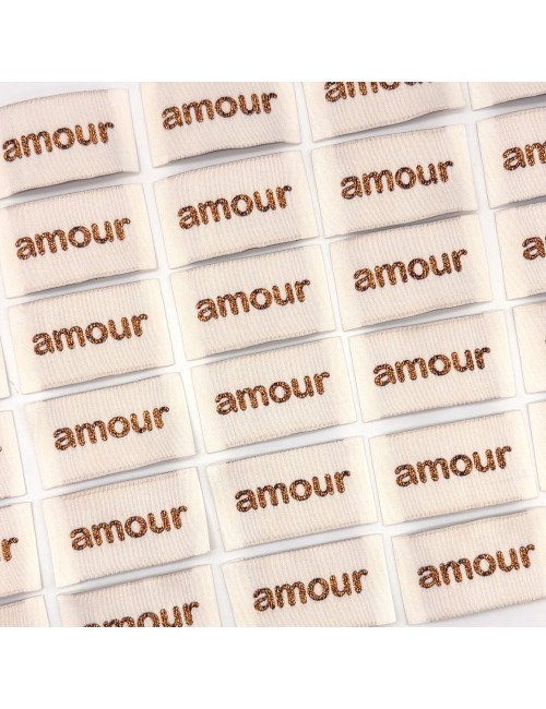 Etiquette tissée à coudre lurex : amour - BRONZE