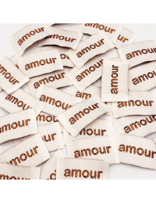 Etiquette tissée à coudre lurex : amour - BRONZE