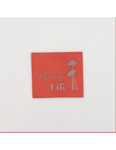 Étiquette tissée à coudre: Beach Life - Rose