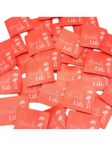 Étiquette tissée à coudre: Beach Life - Rose