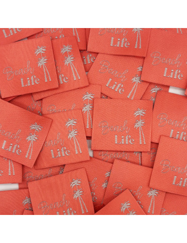 Étiquette tissée à coudre: Beach Life - Rose