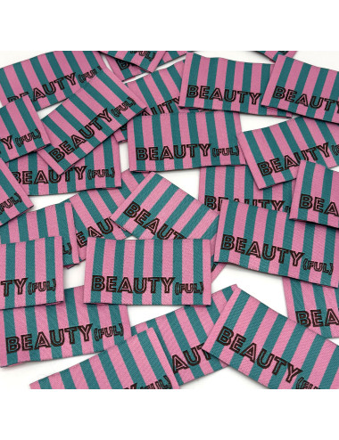 Étiquette tissée à coudre : Rayures BEAUTY(FUL) - VERT ROSE