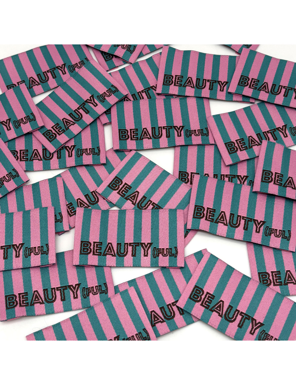 Étiquette tissée à coudre : Rayures BEAUTY(FUL) - VERT ROSE