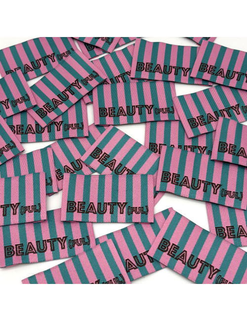 Étiquette tissée à coudre : Rayures BEAUTY(FUL) - VERT ROSE