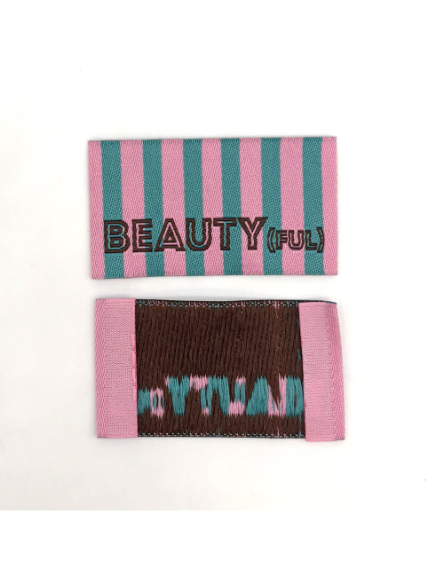 Étiquette tissée à coudre : Rayures BEAUTY(FUL) - VERT ROSE