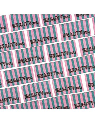 Étiquette tissée à coudre : Rayures BEAUTY(FUL) - VERT ROSE