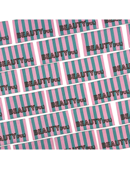 Étiquette tissée à coudre : Rayures BEAUTY(FUL) - VERT ROSE