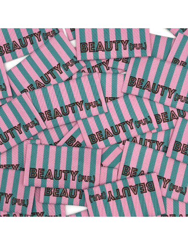 Étiquette tissée à coudre : Rayures BEAUTY(FUL) - VERT ROSE