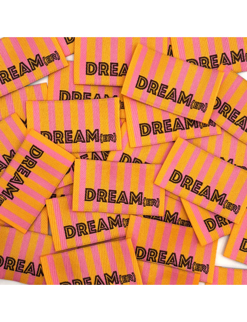 Étiquette tissée à coudre : Rayures DREAM(ER) - ORANGE ROSE