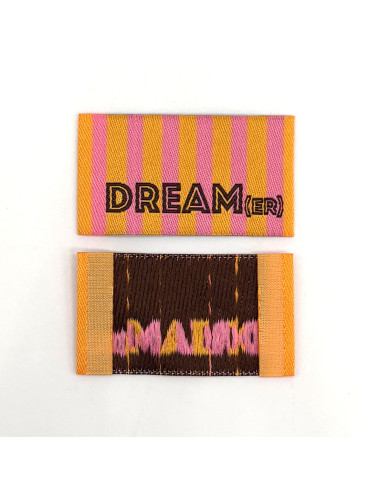 Étiquette tissée à coudre : Rayures DREAM(ER) - ORANGE ROSE