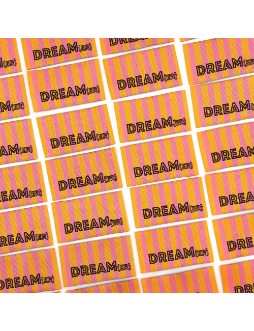Étiquette tissée à coudre : Rayures DREAM(ER) - ORANGE ROSE