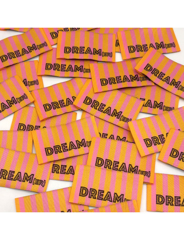 Étiquette tissée à coudre : Rayures DREAM(ER) - ORANGE ROSE