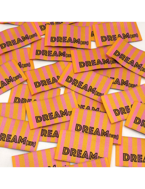 Étiquette tissée à coudre : Rayures DREAM(ER) - ORANGE ROSE