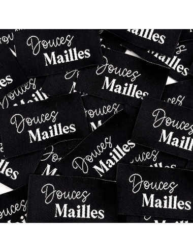 Étiquette tissée à coudre : Douces Mailles - NOIR